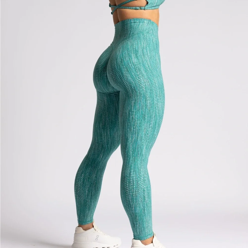 P'tula Peak Sculpt Textured Teal High-Waist Leggings herringbone - Picture 2 of 4